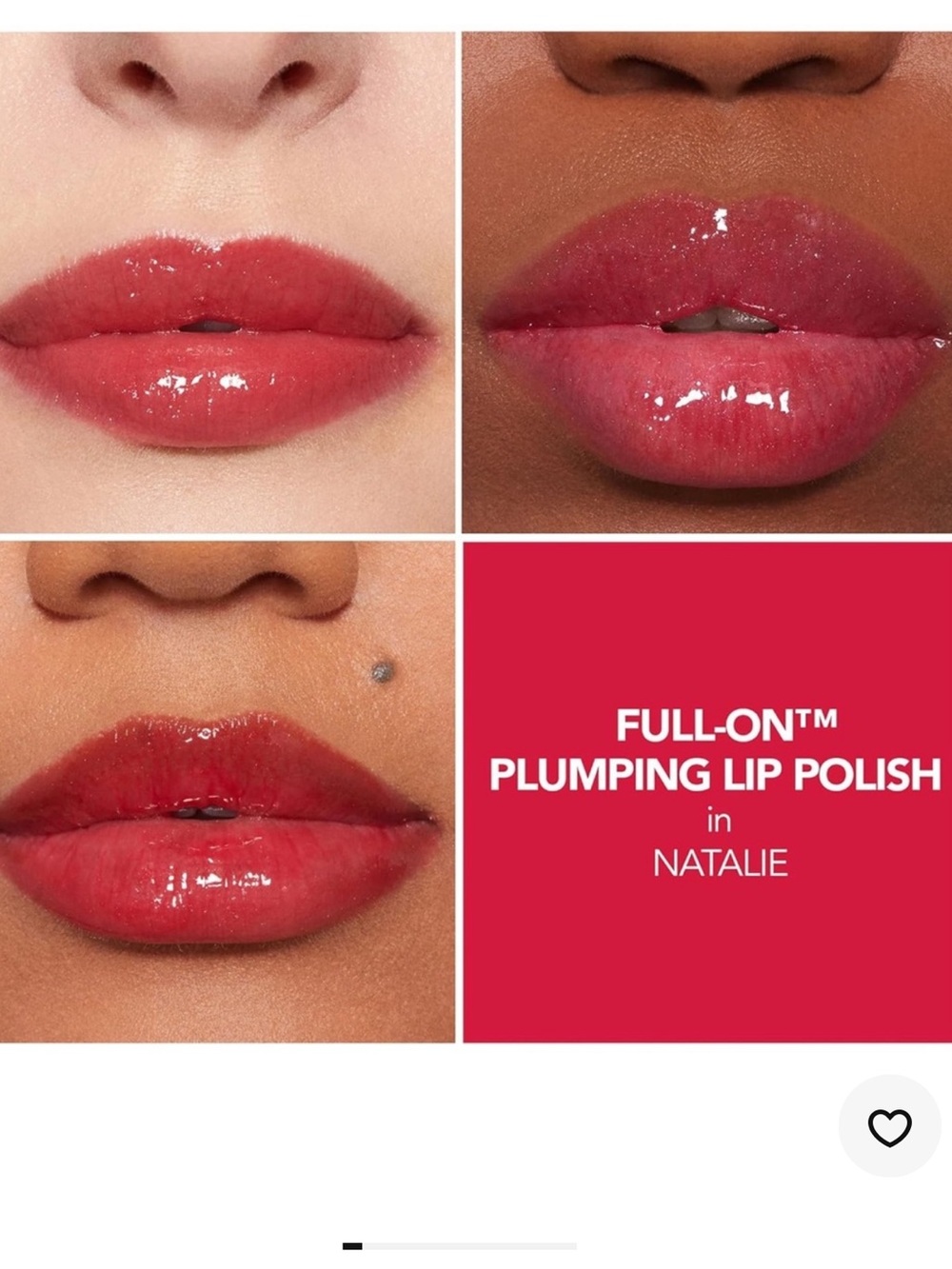 New! Buxom Natalie Full-On Plumping Lip Polish Gloss- sheer cherry red shimmer